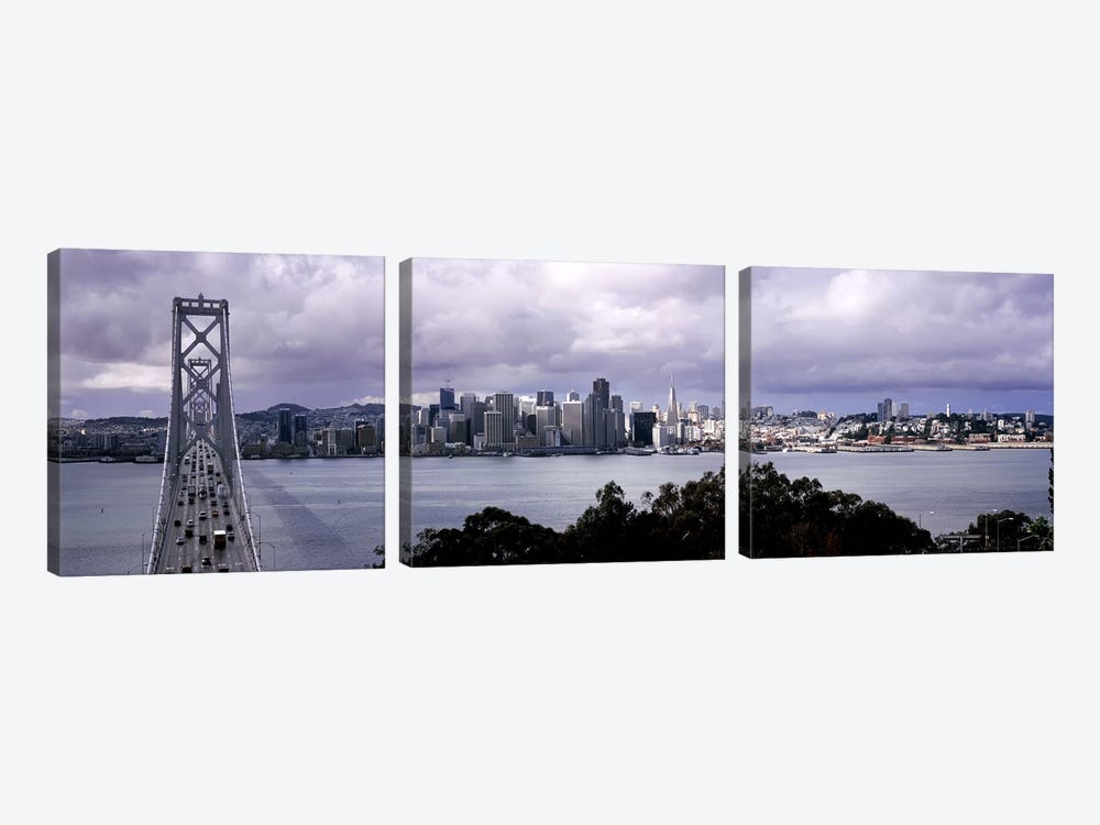 Bridge across a bay with city skyline in the background, Bay Bridge, San Francisco Bay, San Francisco, California, USA #2 by Panoramic Images 3-piece Canvas Artwork
