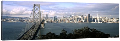 Bridge across a bay with city skyline in the background, Bay Bridge, San Francisco Bay, San Francisco, California, USA #3 Canvas Art Print - San Francisco Skylines