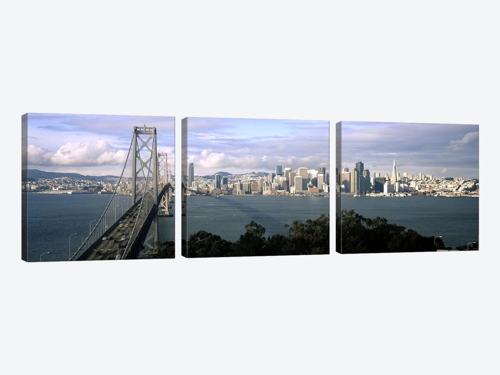 Bridge across a bay with city skyline in the background, Bay Bridge, San Francisco Bay, San Francisco, California, USA #3 by Panoramic Images 3-piece Canvas Art Print