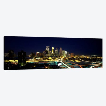 Buildings lit up at night in a cityMinneapolis, Hennepin County, Minnesota, USA Canvas Print #PIM783} by Panoramic Images Canvas Art Print