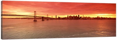 Bridge across a bay with city skyline in the background, Bay Bridge, San Francisco Bay, San Francisco, California, USA #4 Canvas Art Print - San Francisco Art