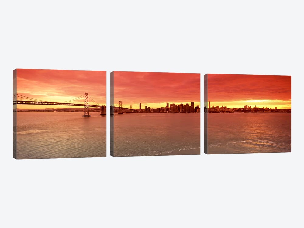 Bridge across a bay with city skyline in the background, Bay Bridge, San Francisco Bay, San Francisco, California, USA #4 by Panoramic Images 3-piece Canvas Print