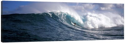 Lone Surfer Riding A Plunging Breaker, Maui, Hawai'i, USA Canvas Art Print - Maui