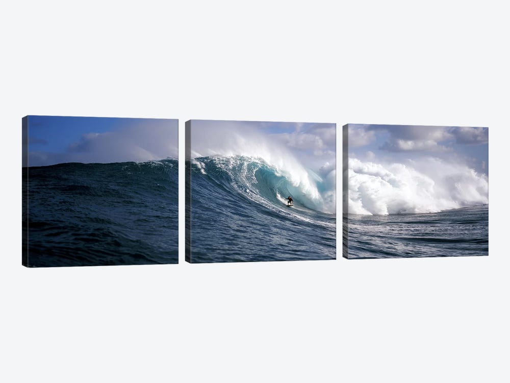 Lone Surfer Riding A Plunging Breaker, Maui, Hawai'i, USA by Panoramic Images 3-piece Canvas Art