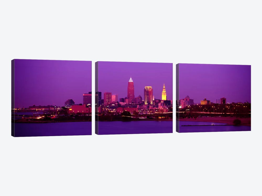 Buildings Lit Up At NightCleveland, Ohio, USA by Panoramic Images 3-piece Art Print