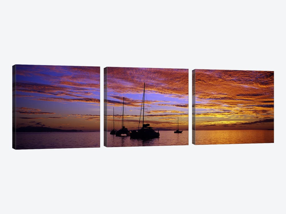 Sailboats in the sea, Tahiti, French Polynesia by Panoramic Images 3-piece Canvas Art