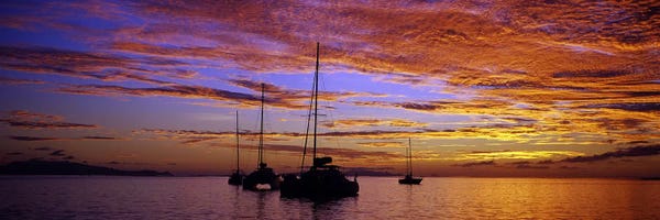 Lake Sunrises & Sunsets: Sailboats in the sea, Tahiti, French Polynesia by Panoramic Images