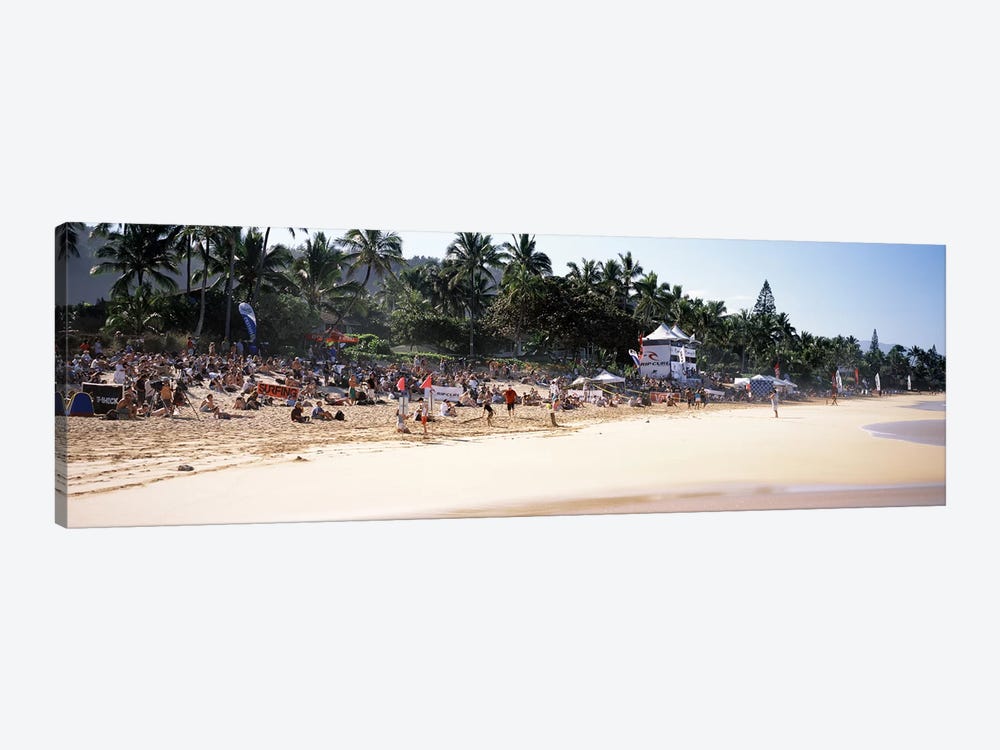 Tourists on the beach, North Shore, Oahu, Hawaii, USA by Panoramic Images 1-piece Canvas Artwork