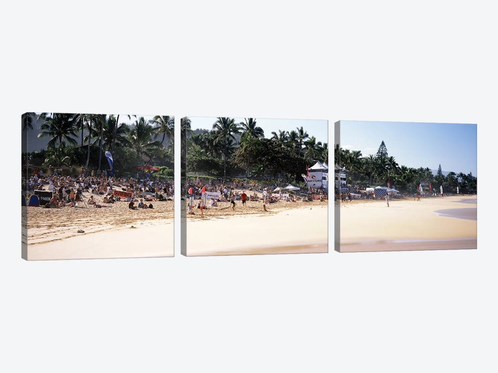 Tourists on the beach, North Shore, Oahu, Hawaii, USA by Panoramic Images 3-piece Canvas Wall Art