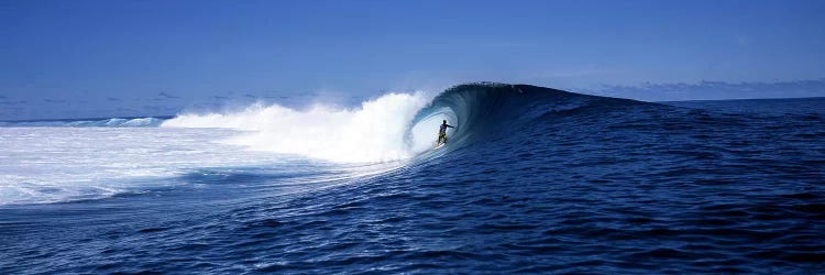 Lone Surfer Riding A Plunging Breaker, Tahiti, Windward Islands, Society Islands, French Poilynesia