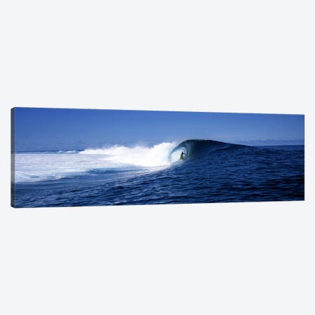 Lone Surfer Riding A Plunging Breaker, Tahiti, Windward Islands, Society Islands, French Poilynesia Canvas Print #PIM7857} by Panoramic Images Canvas Art Print