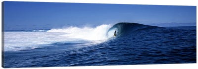 Lone Surfer Riding A Plunging Breaker, Tahiti, Windward Islands, Society Islands, French Poilynesia Canvas Art Print - Tahiti