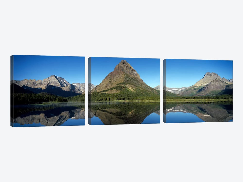 Mount Wilbur And Its Reflection In Swiftcurrent Lake, Many Glacier Region, Glacier National Park, Montana, USA by Panoramic Images 3-piece Canvas Artwork