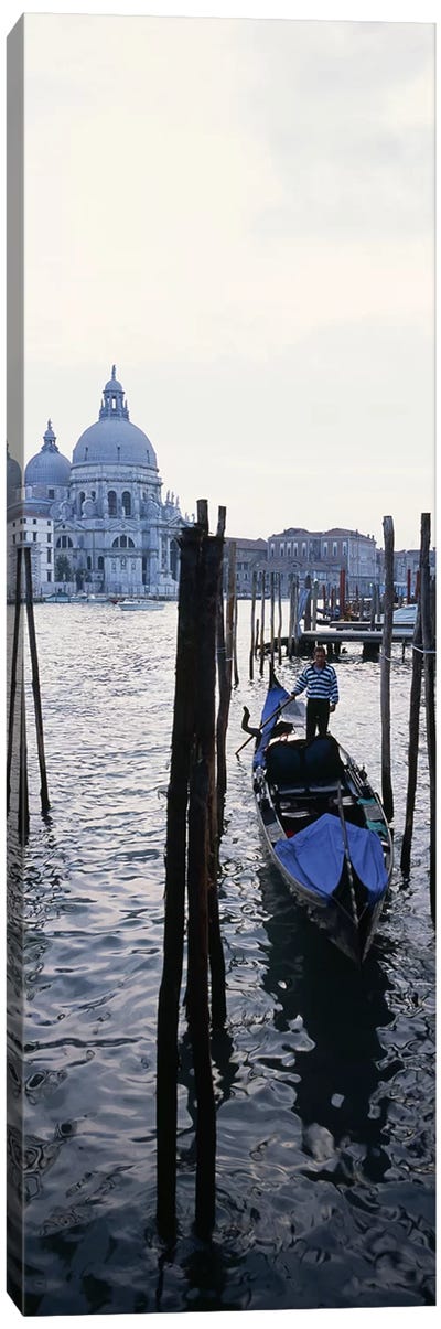 Gondolier in a gondola with a cathedral in the background, Santa Maria Della Salute, Venice, Veneto, Italy Canvas Art Print - River, Creek & Stream Art