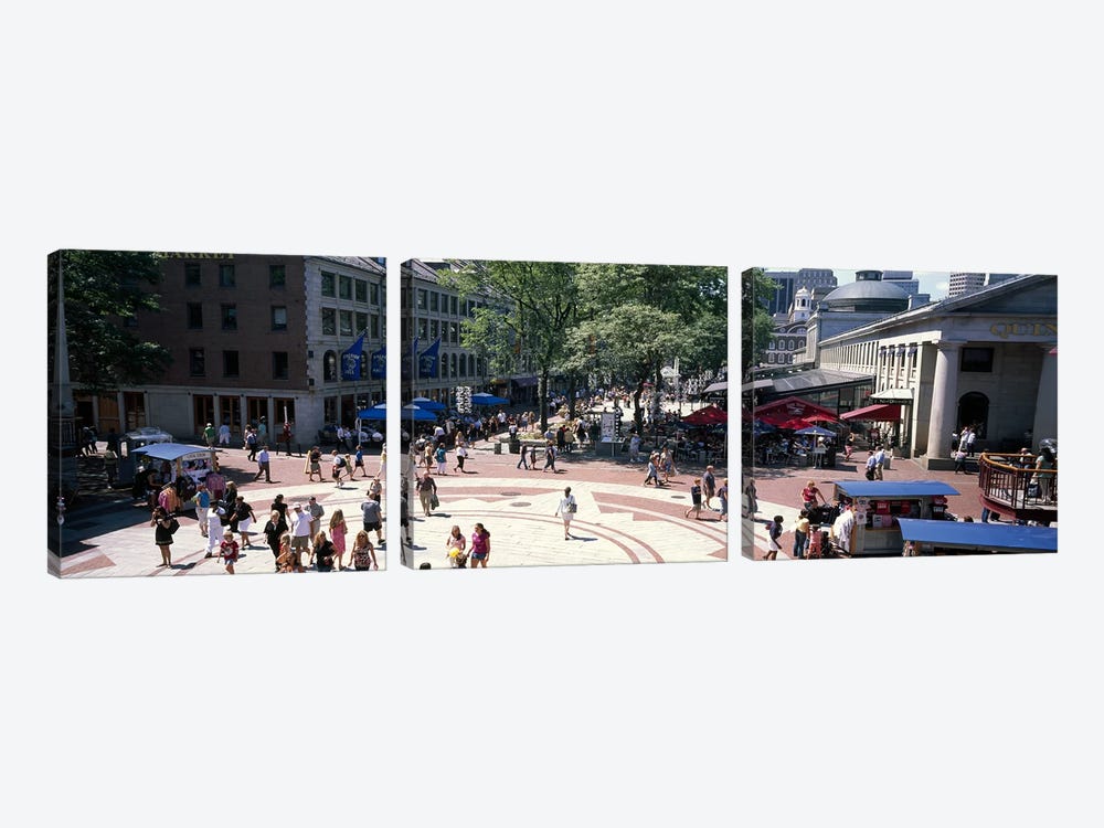Tourists in a market, Faneuil Hall Marketplace, Quincy Market, Boston, Suffolk County, Massachusetts, USA by Panoramic Images 3-piece Canvas Print