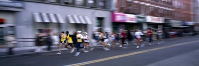 People running in New York City Marathon, Manhattan Avenue, Greenpoint, Brooklyn, New York City, New York State, USA by Panoramic Images framed canvas print