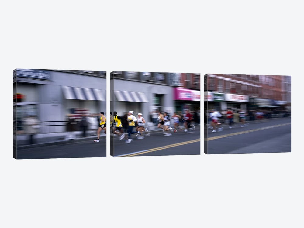 People running in New York City Marathon, Manhattan Avenue, Greenpoint, Brooklyn, New York City, New York State, USA by Panoramic Images 3-piece Canvas Art