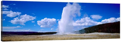 A Cloudy Day's Eruption, Old Faithful, Upper Geyser Basin, Yellowstone National Park, Wyoming, USA Canvas Art Print - Yellowstone National Park Art