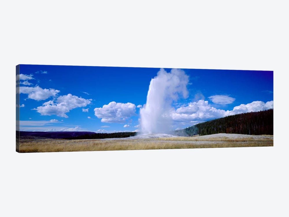 A Cloudy Day's Eruption, Old Faithful, Upper Geyser Basin, Yellowstone National Park, Wyoming, USA by Panoramic Images 1-piece Canvas Art Print