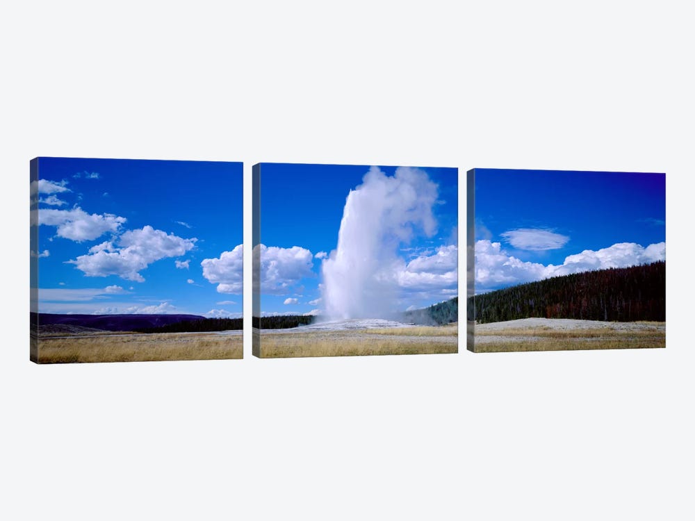 A Cloudy Day's Eruption, Old Faithful, Upper Geyser Basin, Yellowstone National Park, Wyoming, USA by Panoramic Images 3-piece Canvas Art Print
