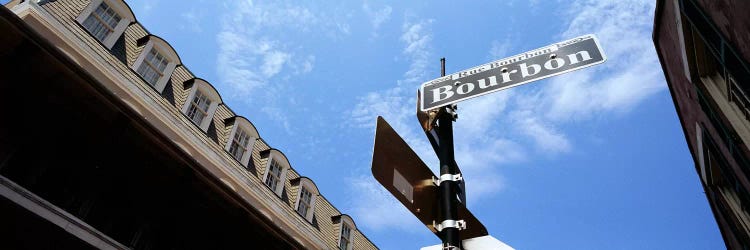 Street name signboard on a pole, Bourbon Street, French Market, French Quarter, New Orleans, Louisiana, USA