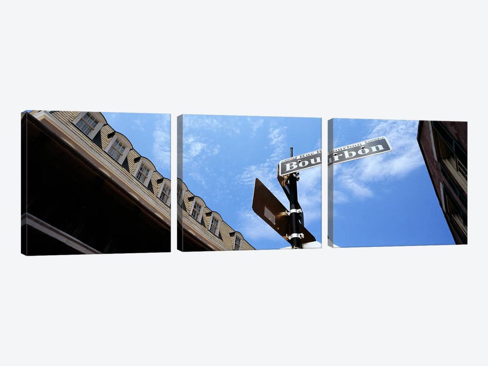 Street name signboard on a pole, Bourbon Street, French Market, French Quarter, New Orleans, Louisiana, USA by Panoramic Images 3-piece Canvas Print