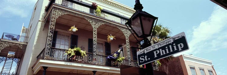 Street name signboard on a lamppost, St. Philip Street, French Market, French Quarter, New Orleans, Louisiana, USA