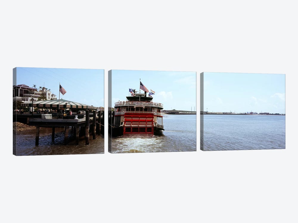 Paddleboat Natchez in a river, Mississippi River, New Orleans, Louisiana, USA by Panoramic Images 3-piece Canvas Art