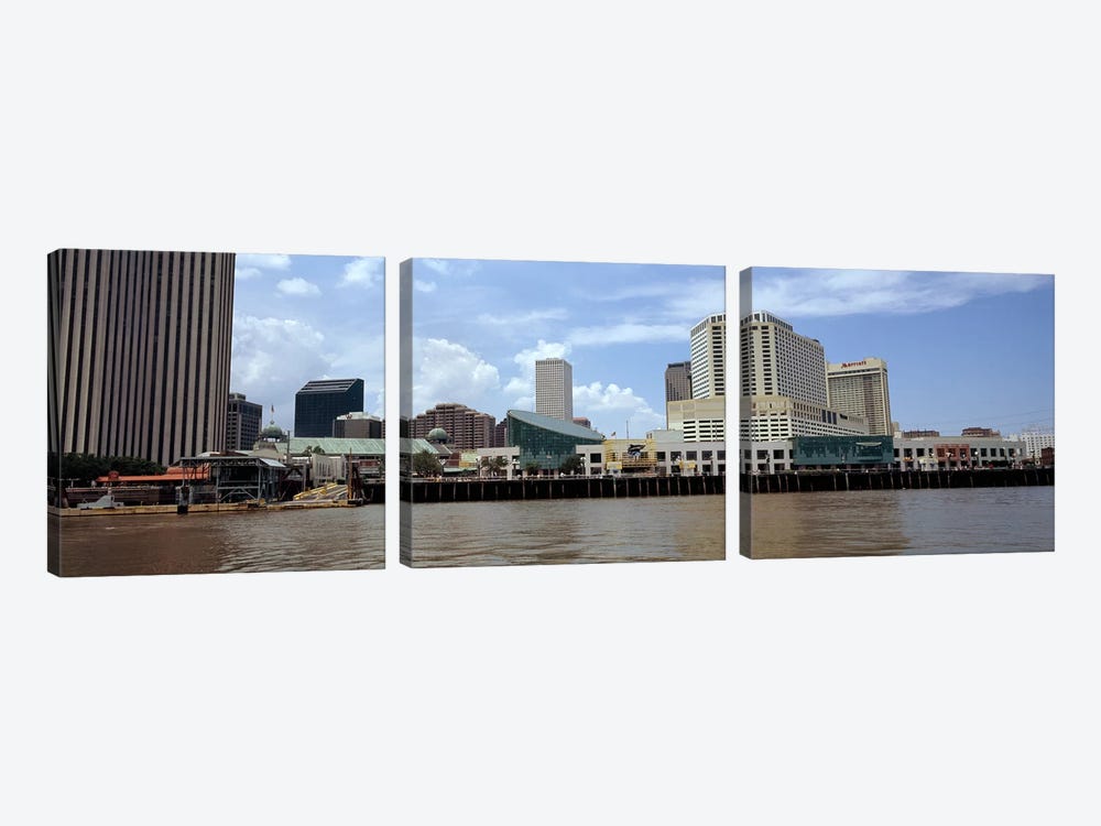 Buildings viewed from the deck of a ferry, New Orleans, Louisiana, USA by Panoramic Images 3-piece Canvas Print