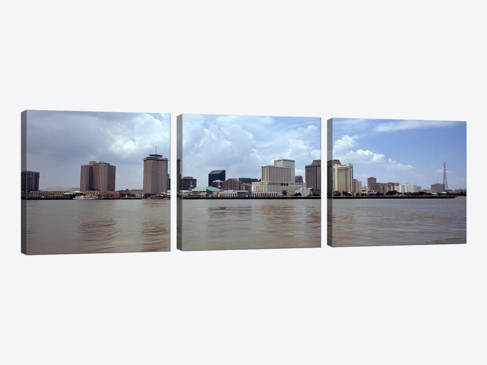 Buildings viewed from the deck of Algiers ferry, New Orleans, Louisiana, USA by Panoramic Images 3-piece Canvas Art