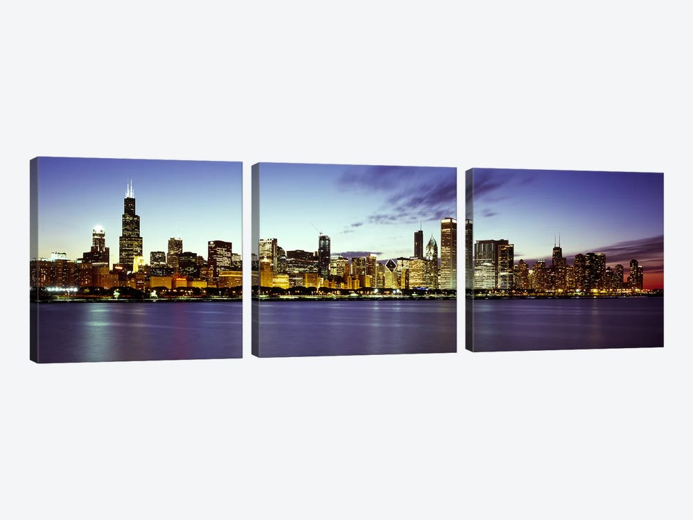 Buildings at the waterfront, Lake Michigan, Chicago, Cook County, Illinois, USA by Panoramic Images 3-piece Canvas Artwork
