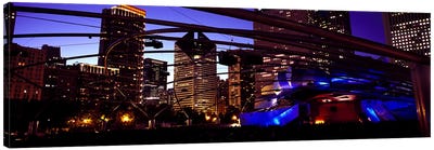 Buildings lit up at night, Millennium Park, Chicago, Cook County, Illinois, USA Canvas Art Print - Chicago Skylines