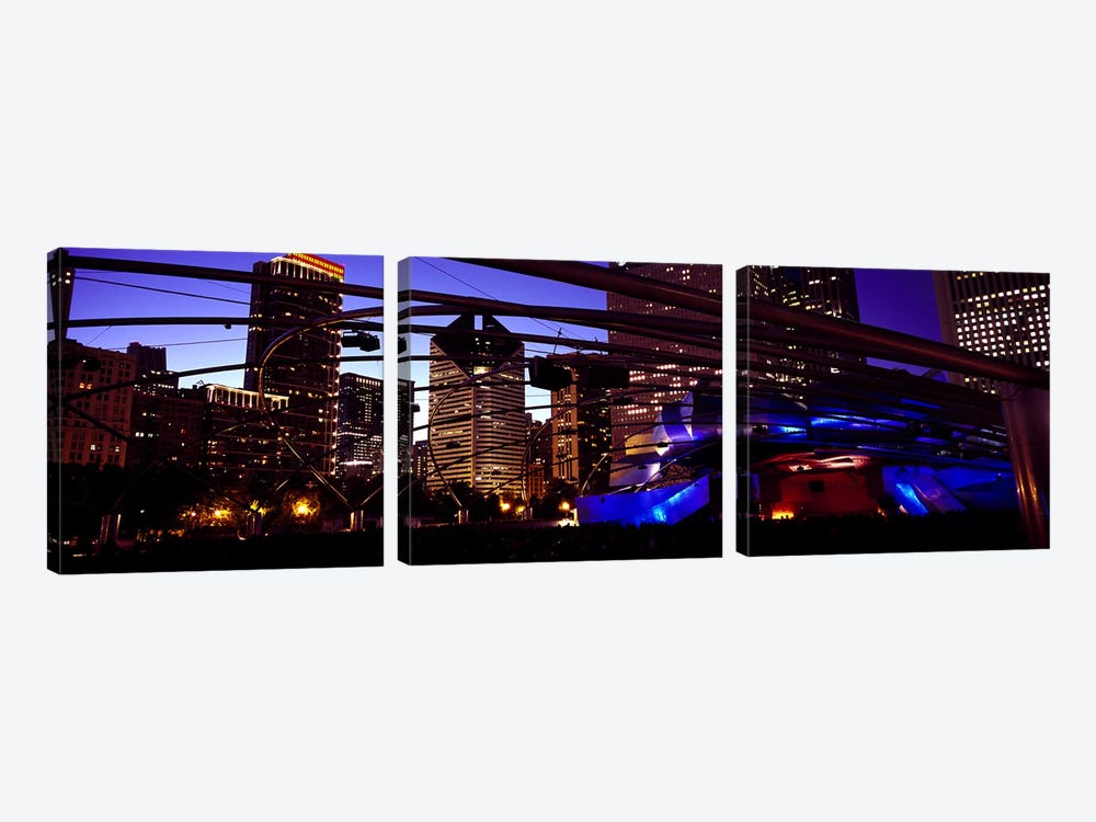 Buildings lit up at night, Millennium Park, Chicago, Cook County, Illinois, USA by Panoramic Images 3-piece Art Print