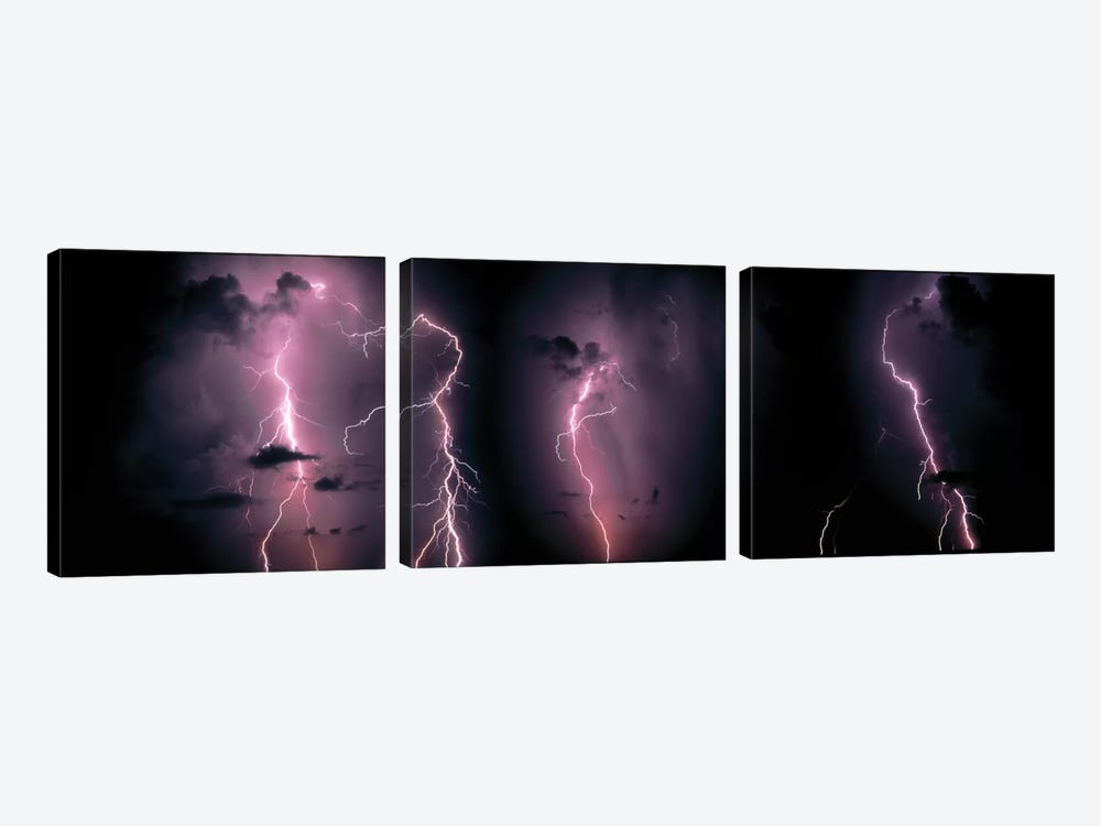 Lightning Bolts In A Purple Thunderstorm by Panoramic Images 3-piece Canvas Artwork