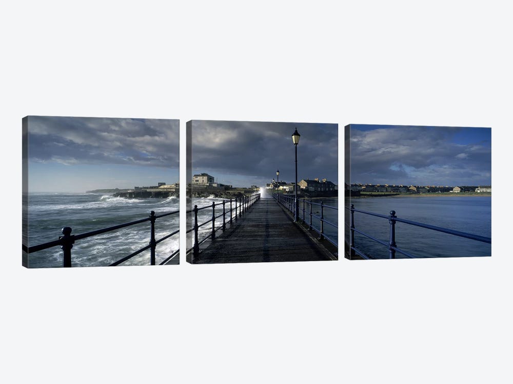 Crashing Waves On A Cloudy Day, Amble, Northumberland, England by Panoramic Images 3-piece Canvas Wall Art