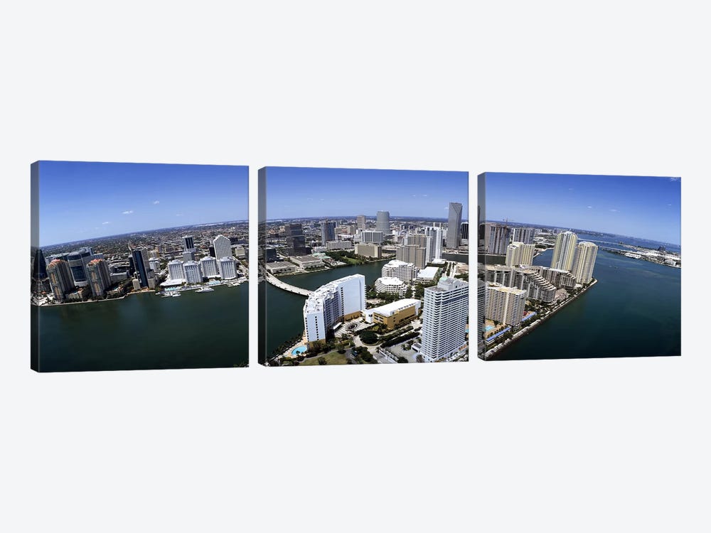 Aerial view of a city, Miami, Miami-Dade County, Florida, USA 2008 by Panoramic Images 3-piece Canvas Art Print