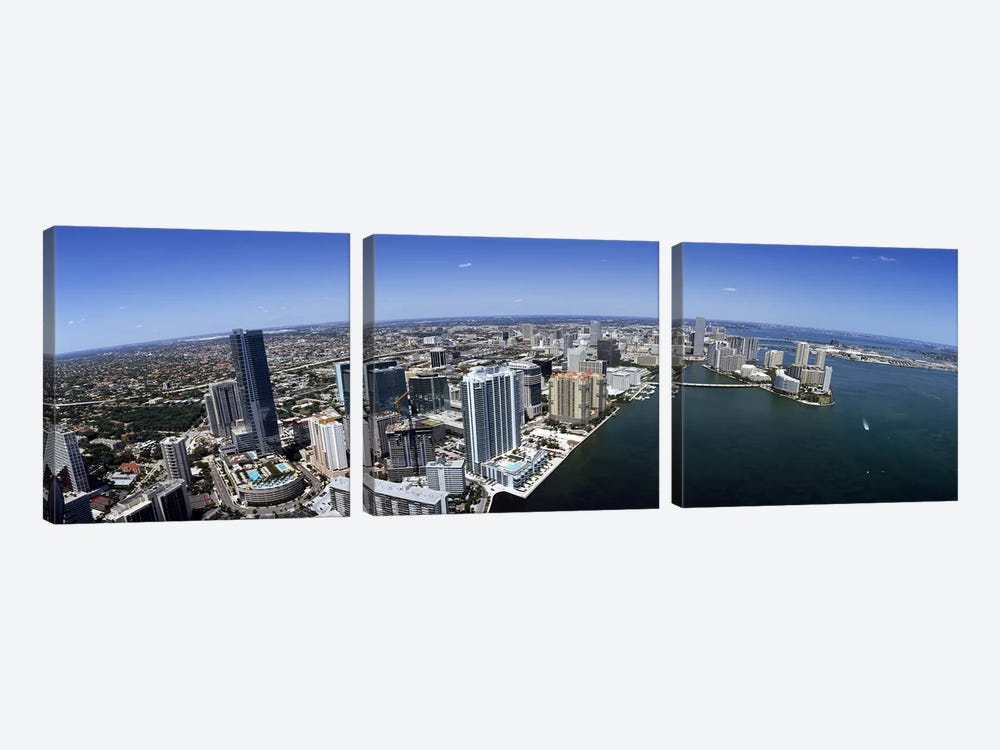Aerial view of a cityMiami, Miami-Dade County, Florida, USA by Panoramic Images 3-piece Canvas Art Print