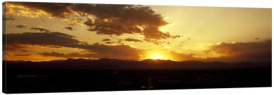 Silhouette of mountains at sunriseDenver, Colorado, USA Canvas Art Print - City Sunrise & Sunset Art