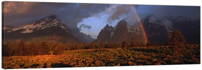 Sunrise & rainbow Grand Teton National Park WY USA Canvas Art Print - Teton Range Art