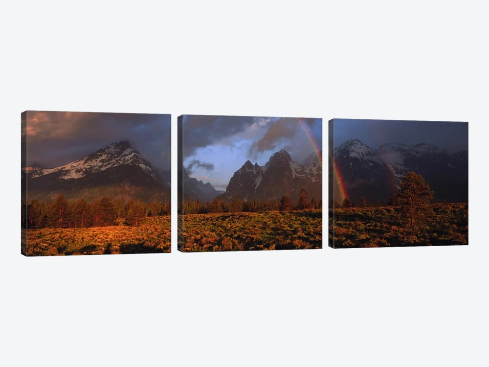 Sunrise & rainbow Grand Teton National Park WY USA by Panoramic Images 3-piece Canvas Print