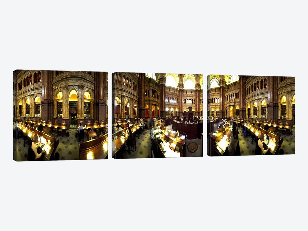 Interiors of the main reading room of a libraryLibrary of Congress, Washington DC, USA by Panoramic Images 3-piece Canvas Print