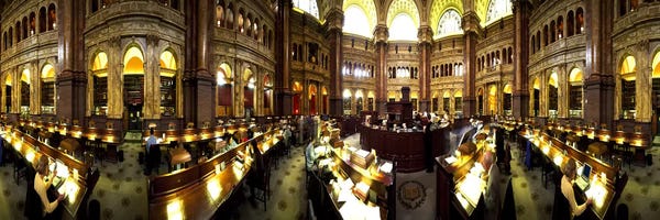 Washington, D.C.: Interiors of the main reading room of a libraryLibrary of Congress, Washington DC, USA by Panoramic Images