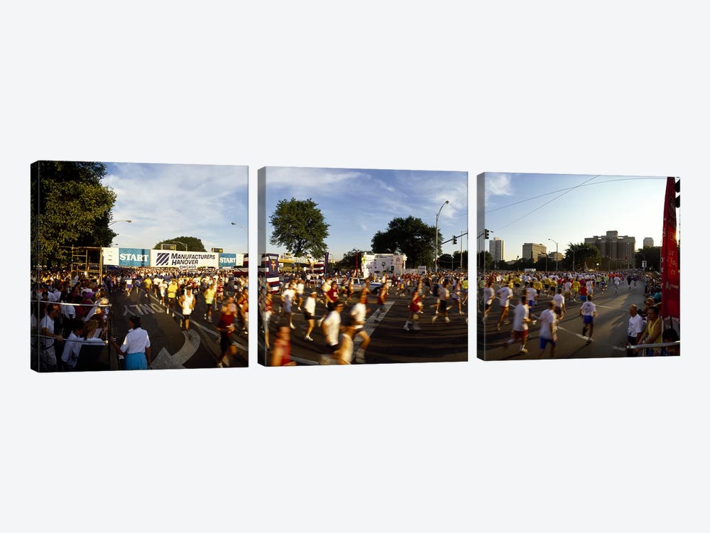 People participating in a marathonChicago, Cook County, Illinois, USA by Panoramic Images 3-piece Canvas Artwork