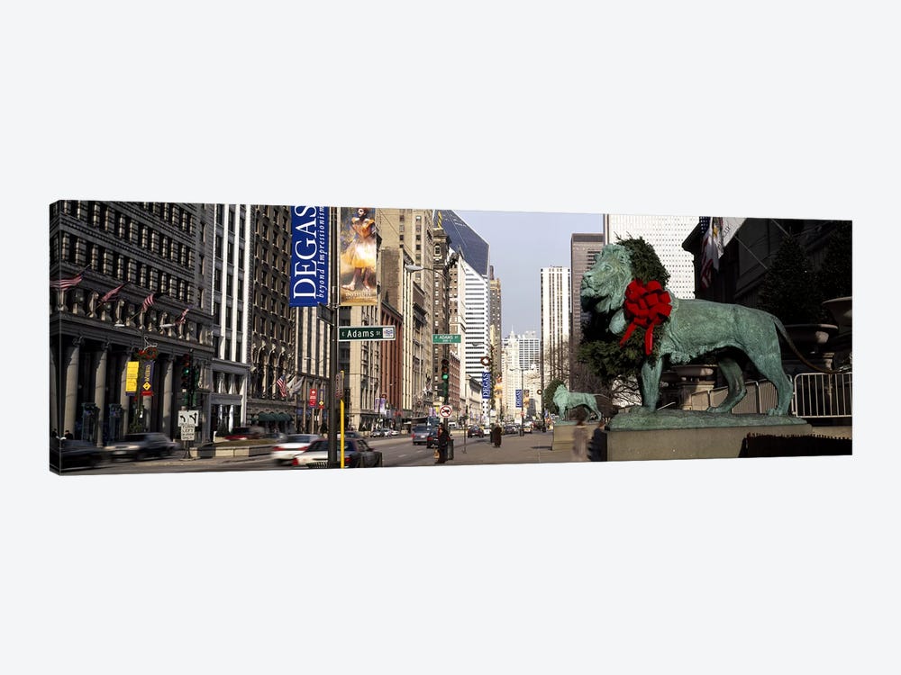Bronze lion statue in front of a museumArt Institute of Chicago, Chicago, Cook County, Illinois, USA by Panoramic Images 1-piece Canvas Print