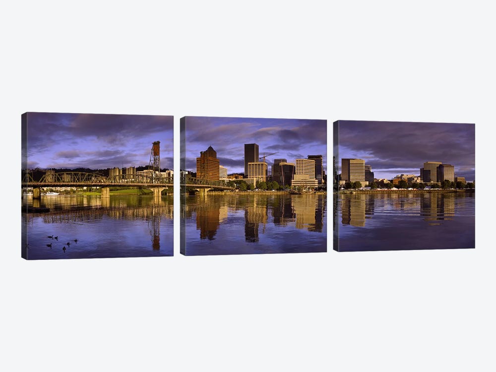 Buildings at the waterfront, Portland, Oregon, USA by Panoramic Images 3-piece Canvas Artwork