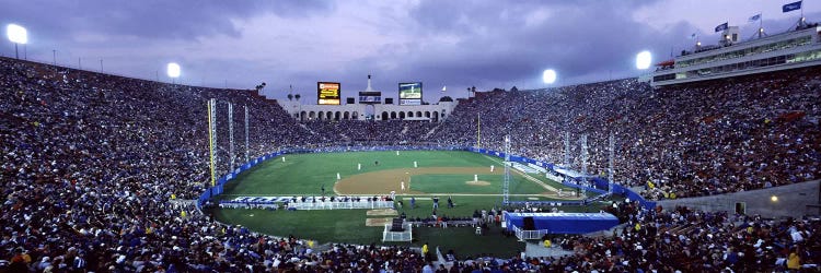 Spectators watching baseball match, Los Angeles Dodgers, Los Angeles Memorial Coliseum, Los Angeles, California, USA