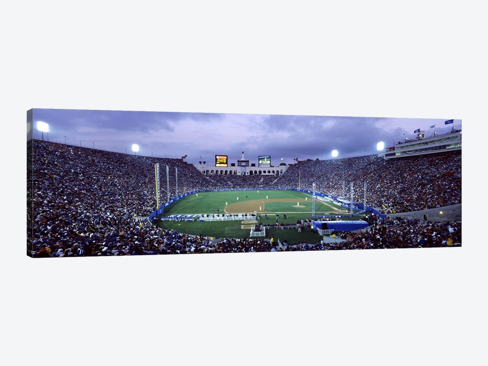 Spectators watching baseball match, Los Angeles Dodgers, Los Angeles Memorial Coliseum, Los Angeles, California, USA by Panoramic Images 1-piece Canvas Artwork