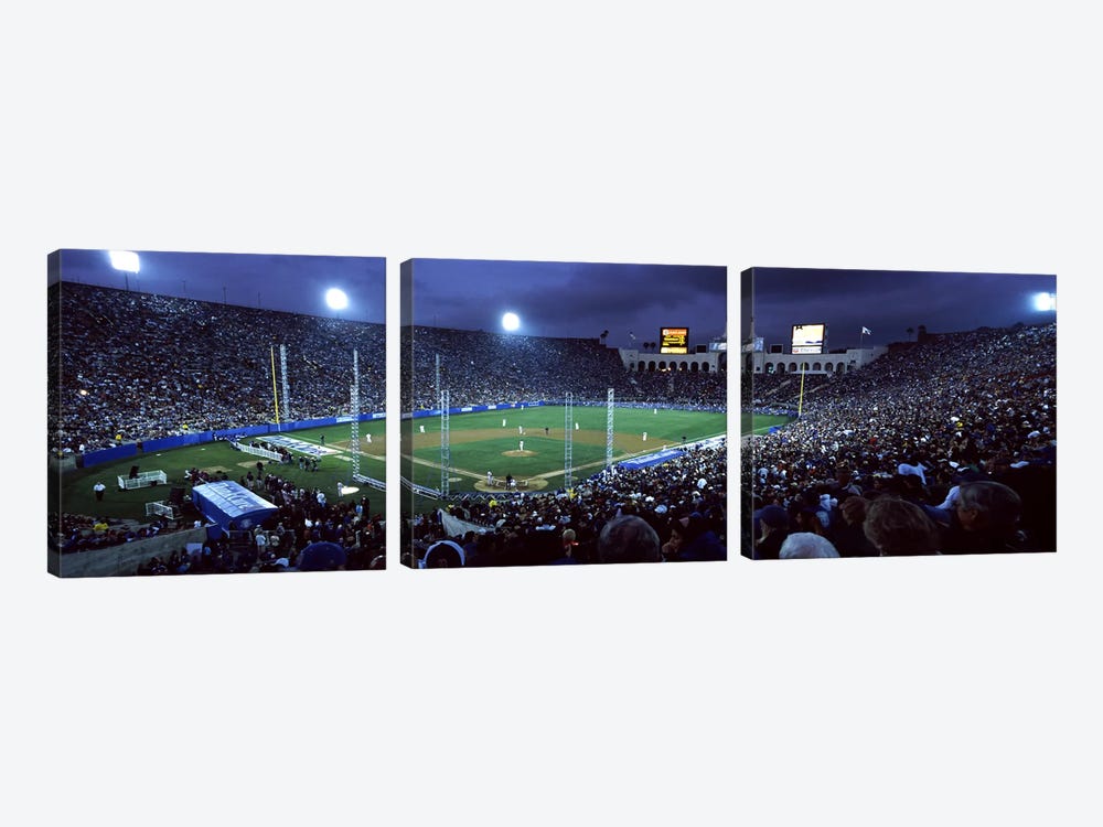 Spectators watching baseball match, Los Angeles Dodgers, Los Angeles Memorial Coliseum, Los Angeles, California, USA #2 by Panoramic Images 3-piece Canvas Print