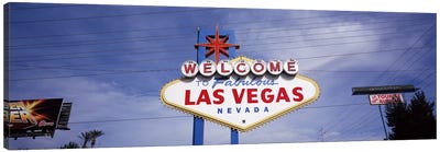 Low angle view of Welcome sign, Las Vegas, Nevada, USA Canvas Art Print - Quotes & Sayings Art