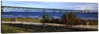 Mackinac Bridge, Straits Of Mackinac, Michigan, USA Canvas Art Print - Panoramic Photography